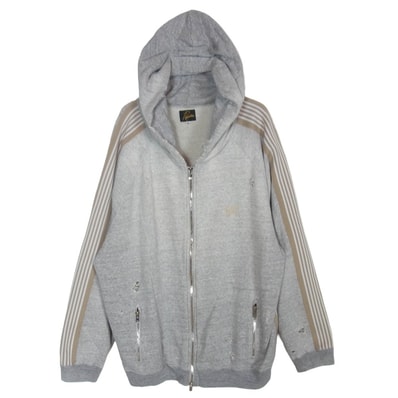 Needles ニードルス QV1578 NUBIAN 別注 ダメージ加工 ボロ スウェット ジップアップ パーカー グレー系 XL【中古】