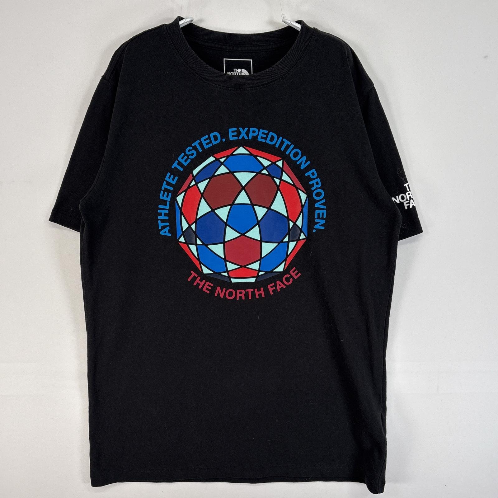 古着 ザ・ノースフェイス THE NORTH FACE 半袖Tシャツ ラバープリント デザイン ワンポイント ロゴ 肉厚 S ブラック メンズ