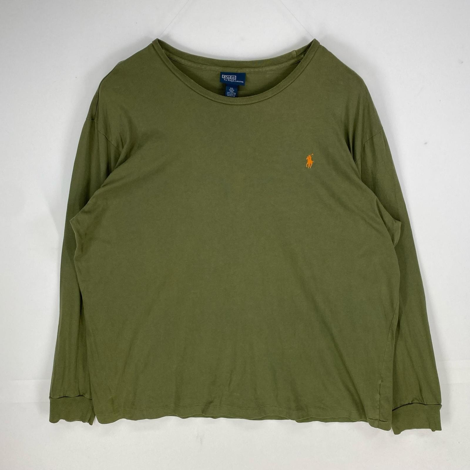 古着 ポロバイラルフローレン Polo by Ralph Lauren 長袖Tシャツ クルーネック 刺繍ロゴ ワンポイント ロンT 2XL  カーキ系 メンズ