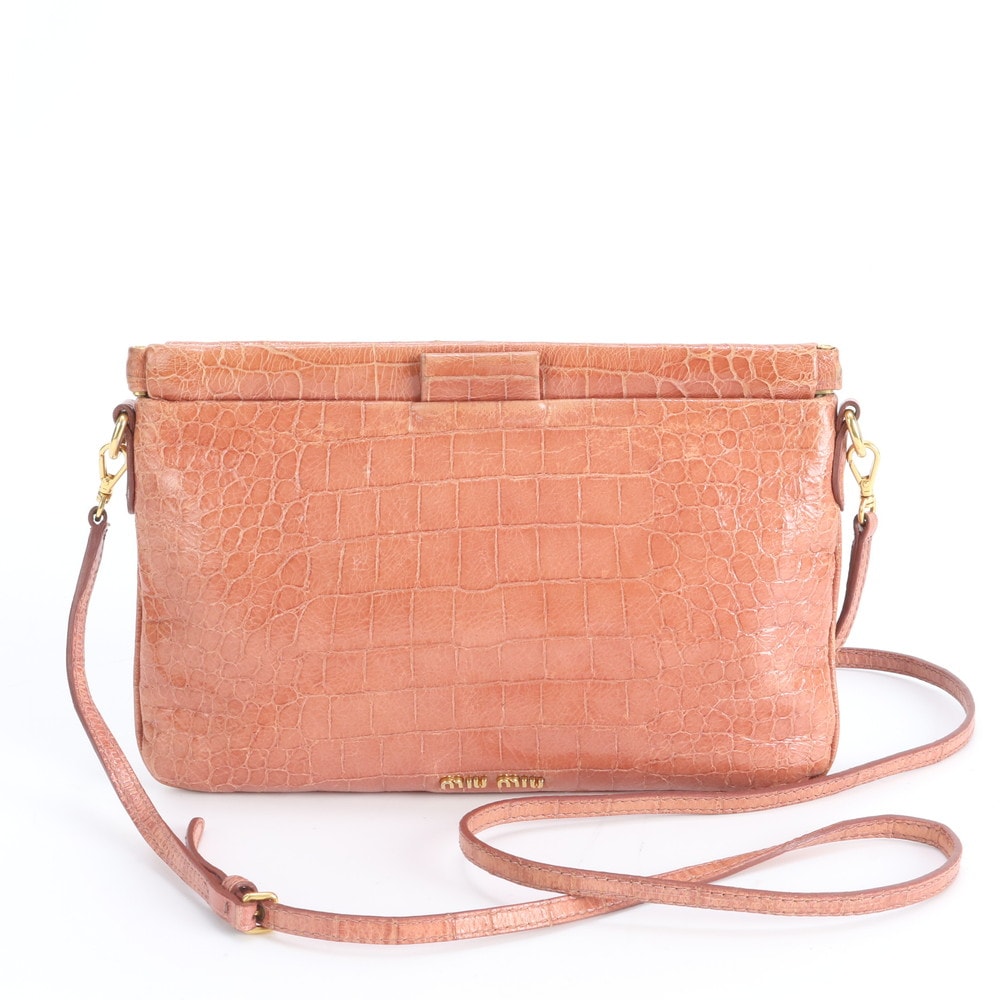 ■美品 ミュウミュウ クロコダイル エンボスショルダーバッグ レザー