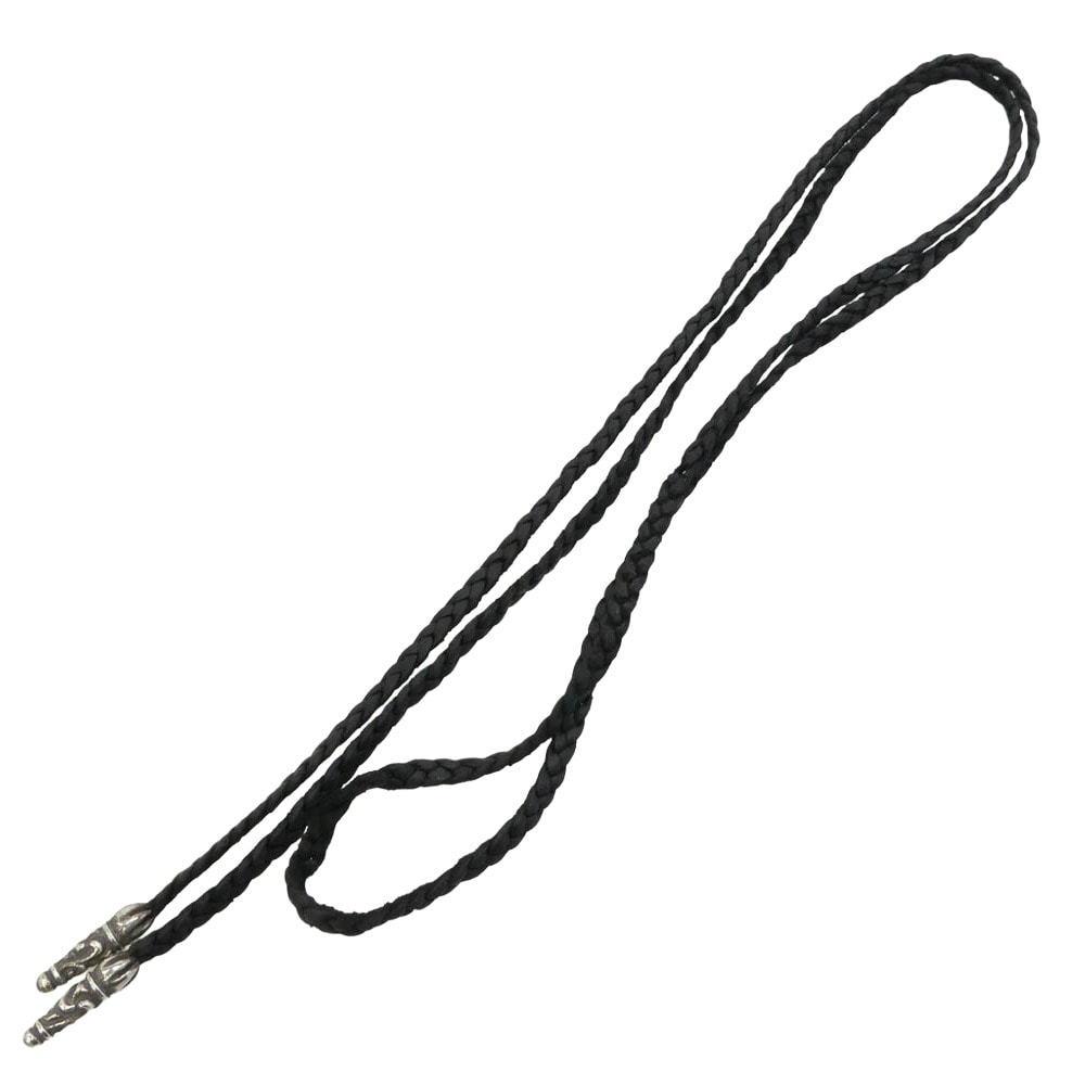 CHROME HEARTS クロムハーツ(原本無) LEATHER BRAID SC スクロールチップ レザーブレード レザーブレイド ネックレス ブラック系 シルバー系【中古】