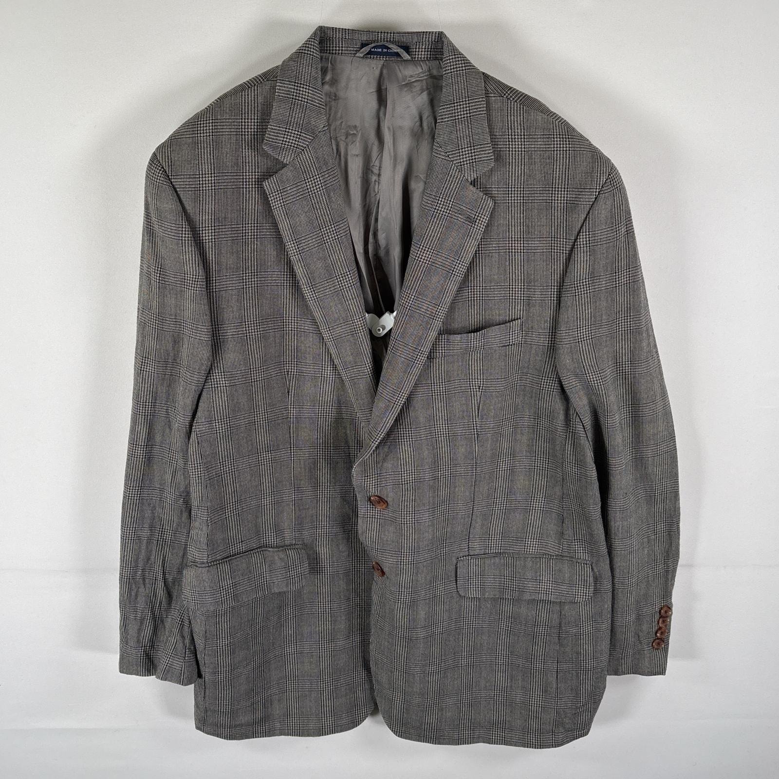 古着 ラルフローレン RALPH LAUREN テーラードジャケット グレンチェック柄 袖口裏ストライプ ブレザー スーツ 44R  グレー メンズ