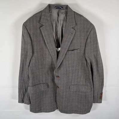 古着 ラルフローレン RALPH LAUREN テーラードジャケット グレンチェック柄 袖口裏ストライプ ブレザー スーツ 44R グレー メンズ