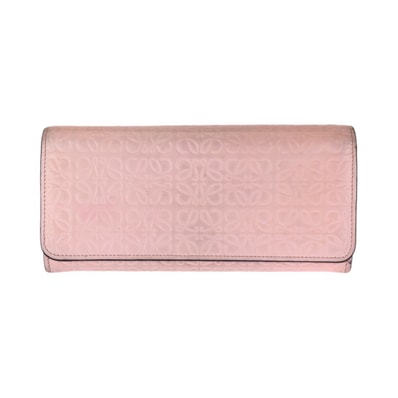 美品 LOEWE ロエベ アナグラム ピンク ゴールド金具 レザー 長財布 ロングウォレット Y601424 【中古】