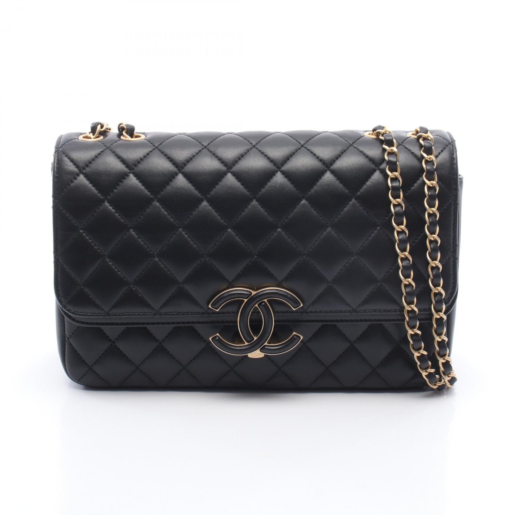 シャネル CHANEL マトラッセ Wフラップ ショルダーバッグ バッグ ラムスキン(羊革) レディース ブラック系 【中古】