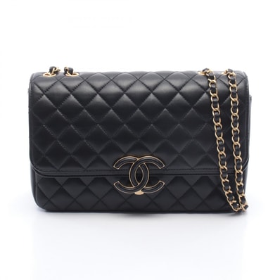 シャネル CHANEL マトラッセ Wフラップ ショルダーバッグ バッグ ラムスキン(羊革) レディース ブラック系 【中古】