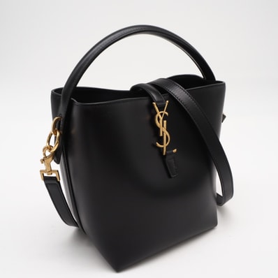 極美品 SAINT LAURENT サンローラン シャイニーレザー LE 37 スモール 749036 2wayハンドバッグ ブラック カーフレザー レディース