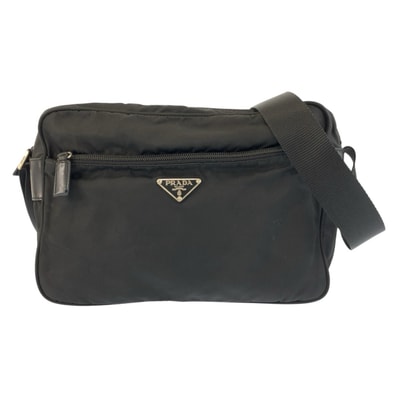 PRADA プラダ テスート 三角ロゴプレート ブラック 黒 シルバー金具 ナイロン ショルダーバッグ ポシェット 603234 【中古】