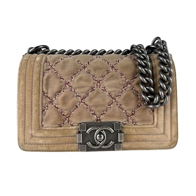 シャネル CHANEL ショルダーバッグ ボーイシャネル ベルベット ライトブラウン レディース【中古】 z10663