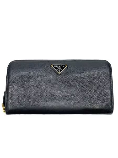 PRADA Saffiano Triangle Zip-Around Long Wallet "Black"