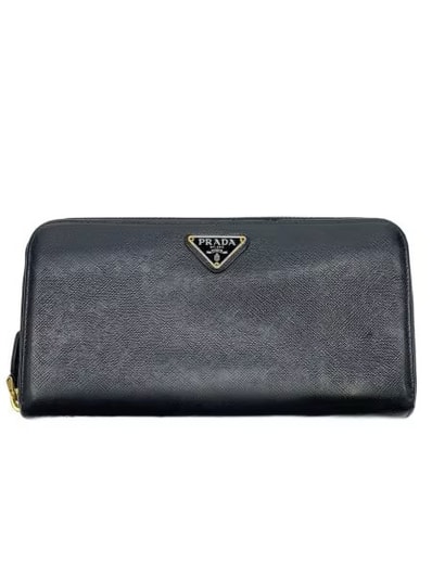 PRADA Saffiano Triangle Zip-Around Long Wallet "Black"