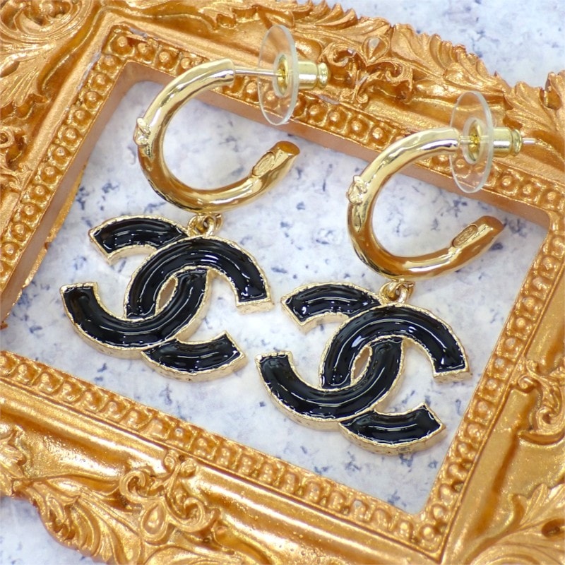 シャネル CHANEL CCフープピアス ブラック 【中古】【Aランク】