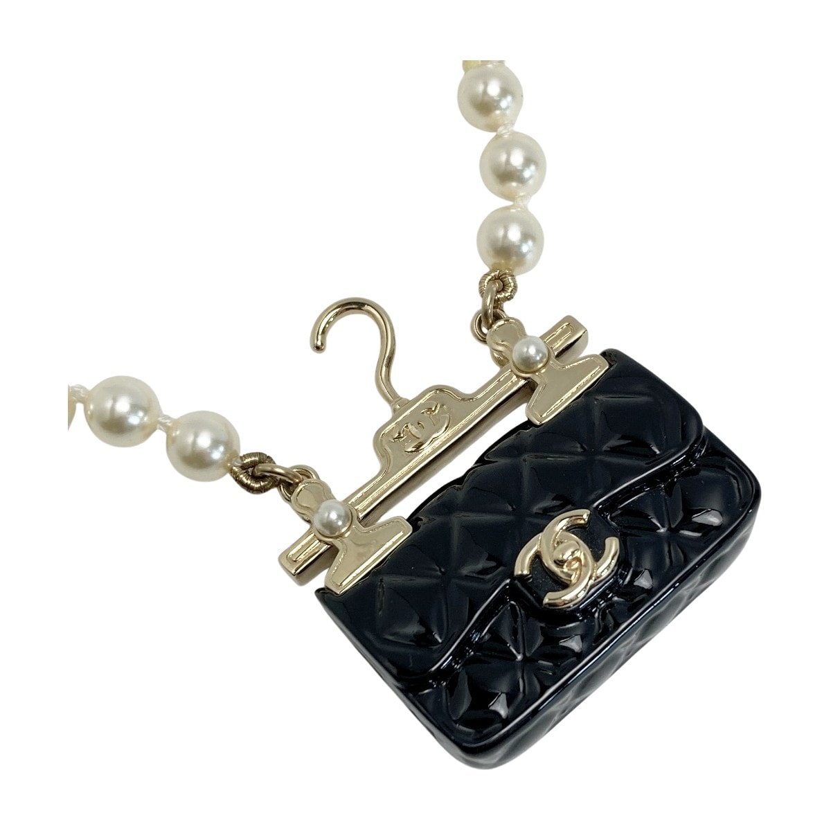 CHANEL シャネル ココマーク マトラッセバッグ ネックレス B23C ブラック×ゴールド GP フェイクパール