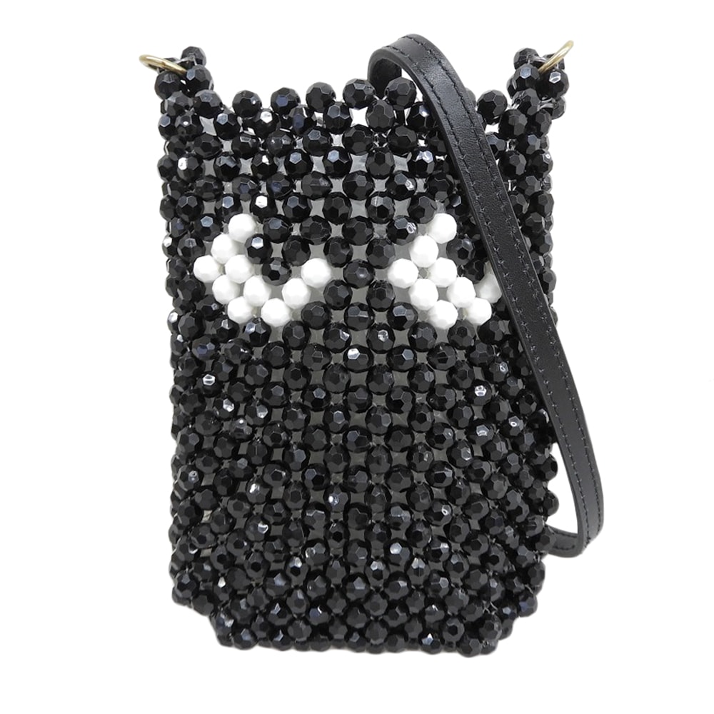 アニヤ ハインドマーチ 美品 ビーズ Eyes Pouch on Strap ショルダーポーチ ショルダーバッグ レディース ブラック