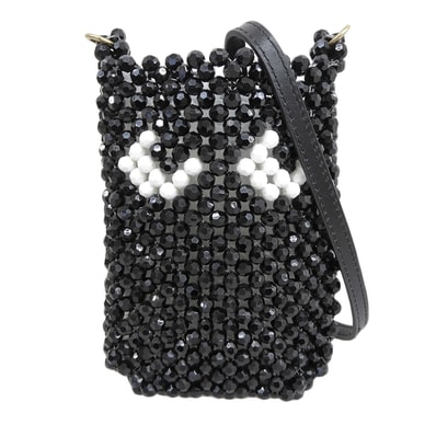 アニヤ ハインドマーチ 美品 ビーズ Eyes Pouch on Strap ショルダーポーチ ショルダーバッグ レディース ブラック