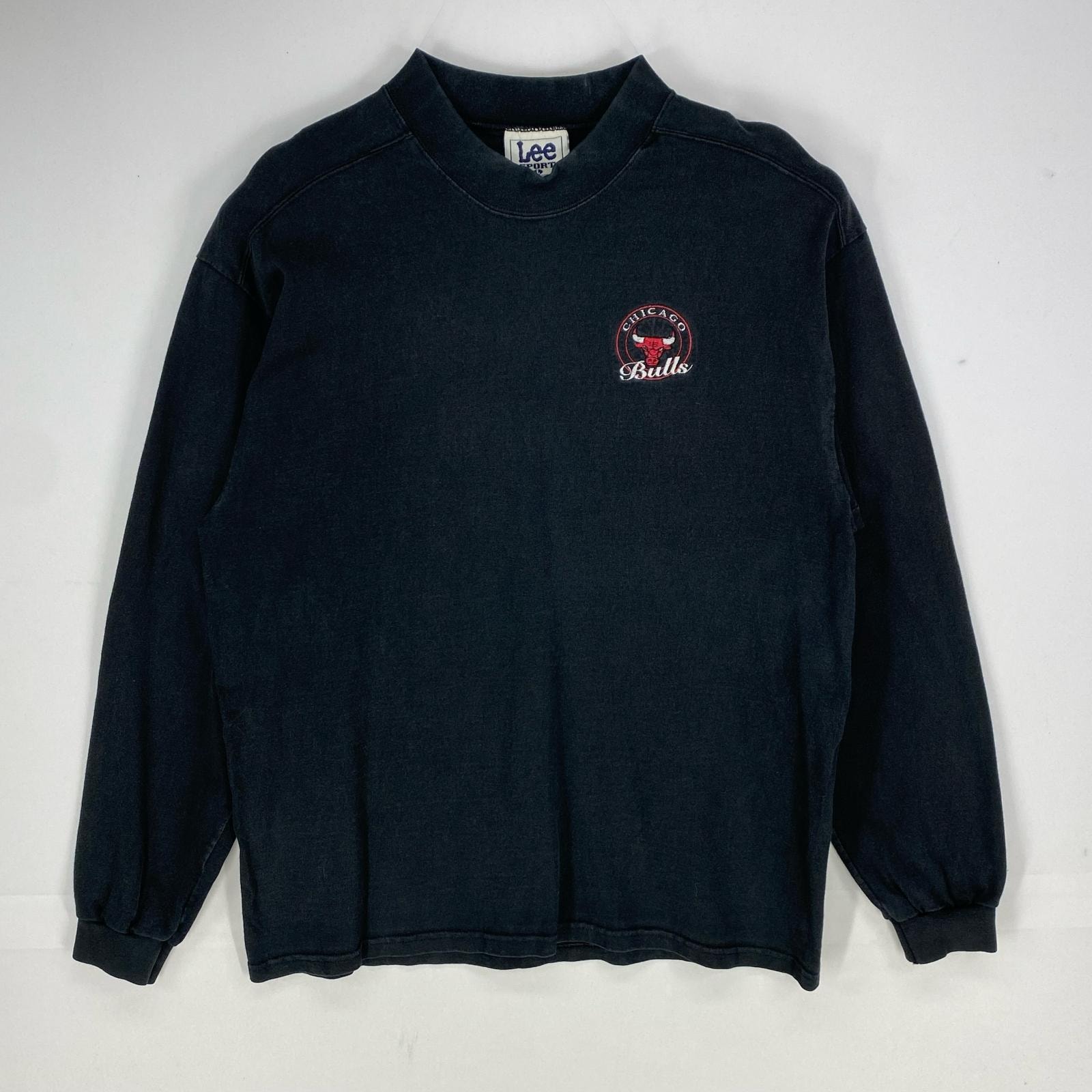 古着 90's/90年代 リー Lee USA製 長袖Tシャツ 刺繍ロゴ モックネック シカゴブルズ ロングスリーブ L  ブラック系 メンズ