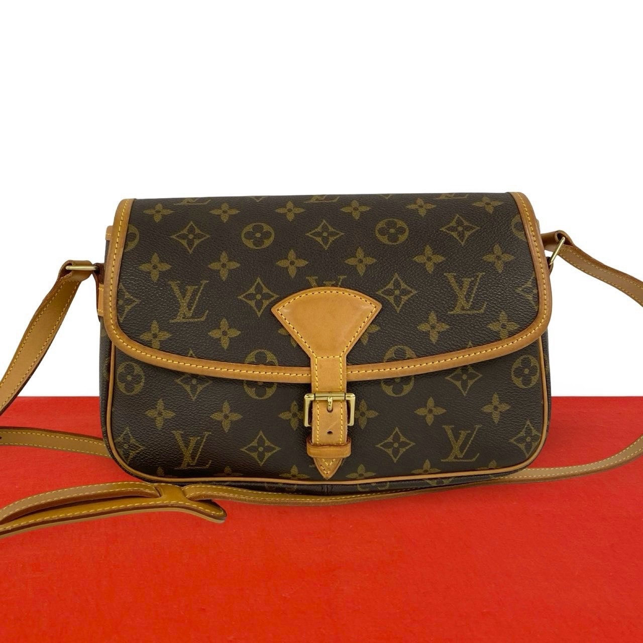 LOUIS VUITTON ルイヴィトン ソローニュ モノグラム レザー PVC ショルダーバッグ ブラウン
 19665