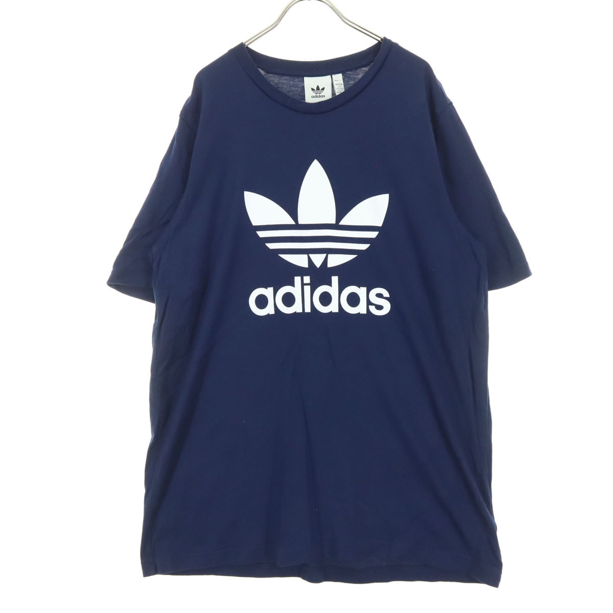 adidas アディダス コットン フロントプリント 半袖 Tシャツ XO ネイビー トレフォイルロゴ
