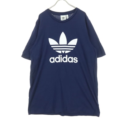 adidas アディダス コットン フロントプリント 半袖 Tシャツ XO ネイビー トレフォイルロゴ