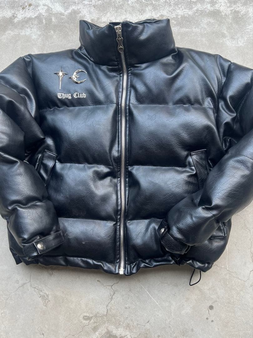 THUG CLUB TC Leather Puffer Jacket "BLACK"