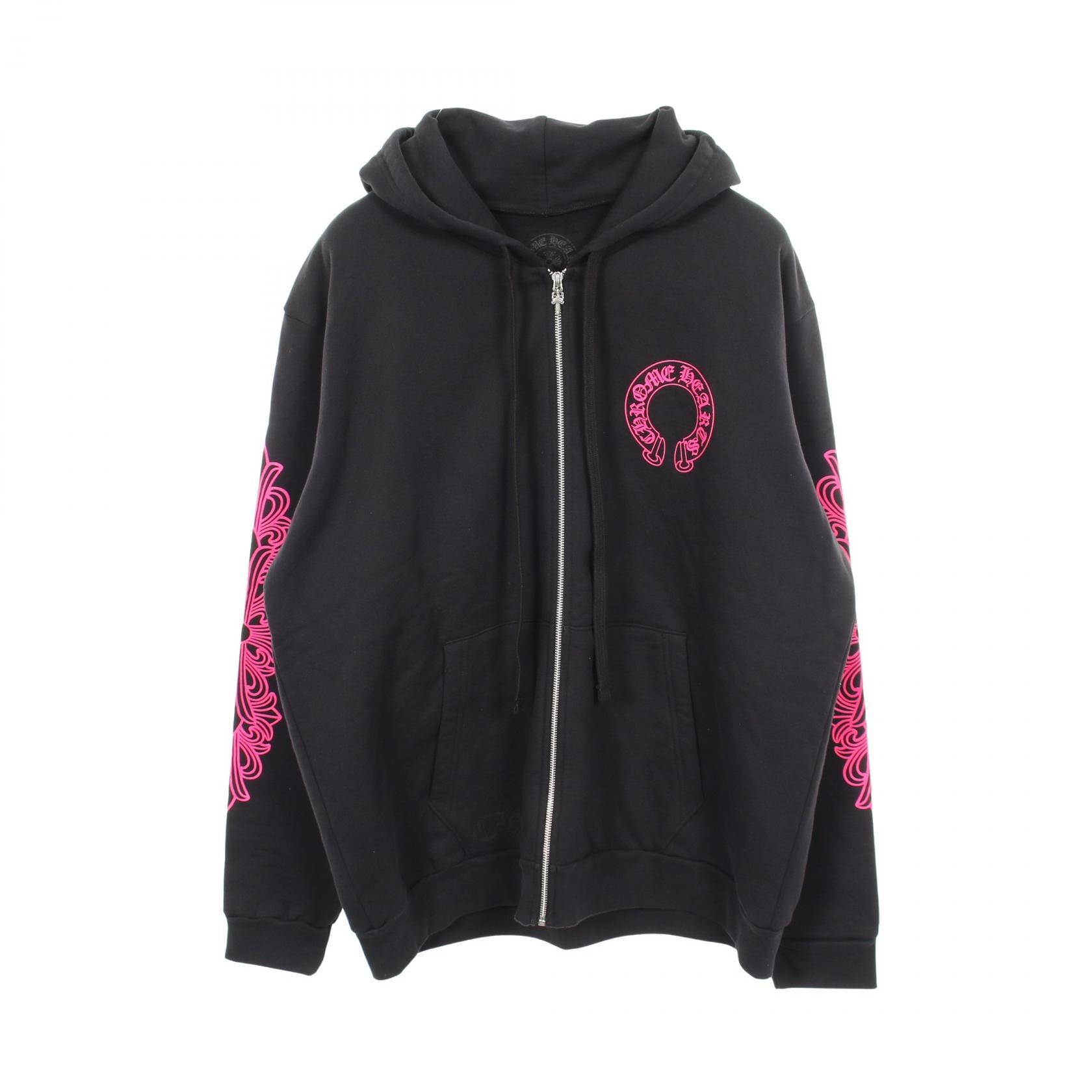Chrome Hearts Horseshoe Floral Cross Zip-Up Hoodie "Black/Pink"