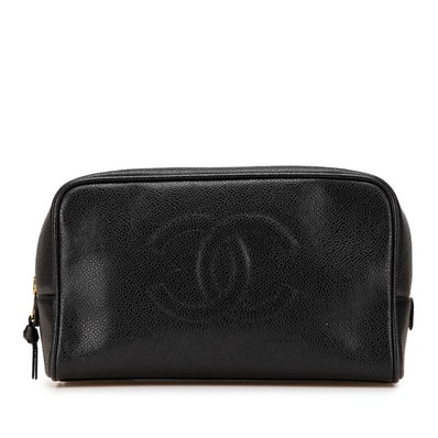 シャネル ココマーク ポーチ 小物入れ ブラック キャビアスキン レディース CHANEL 【中古】