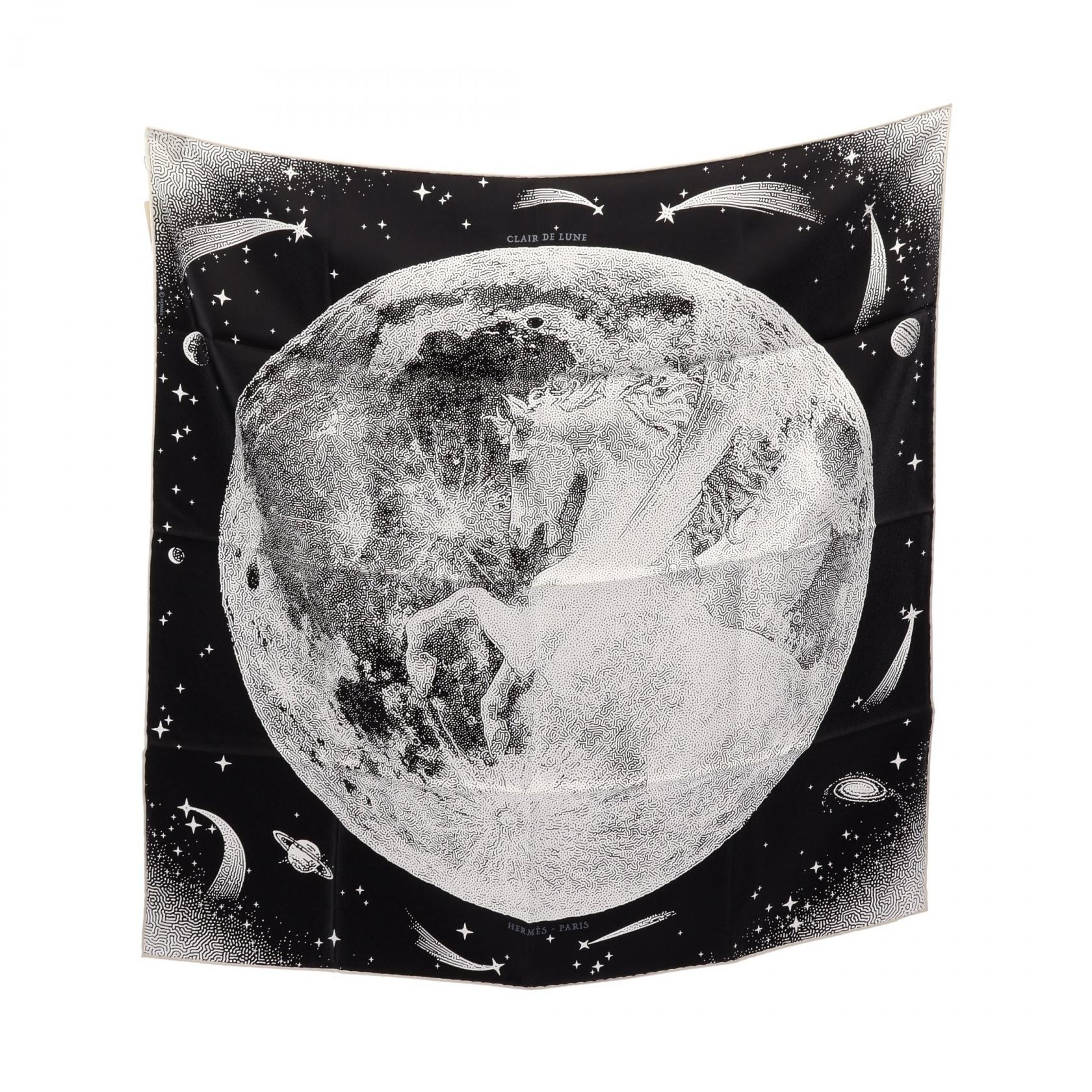 エルメス HERMES カレ70 CLAIR DE LUNE スカーフ 衣料品 シルク シルク ホワイト レディース ブラック系 / ホワイト系 【中古】