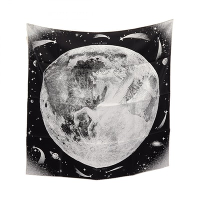 エルメス HERMES カレ70 CLAIR DE LUNE スカーフ 衣料品 シルク シルク ホワイト レディース ブラック系 / ホワイト系 【中古】