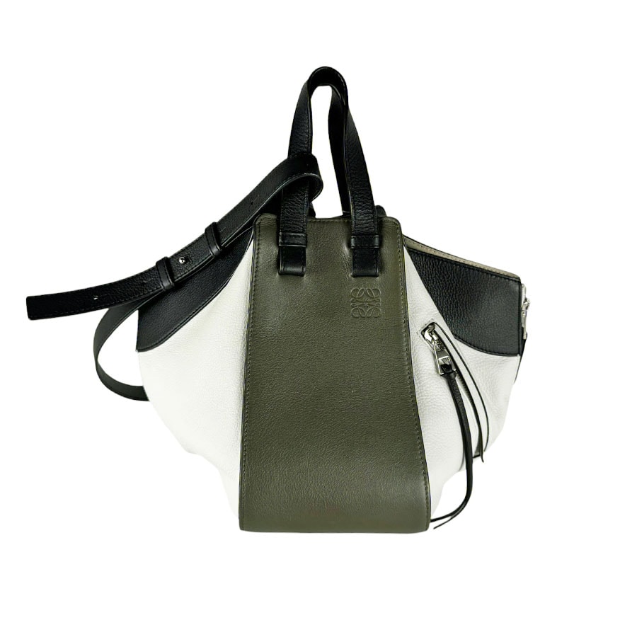 ロエベ LOEWE ショルダーバッグ ハンドバッグ ハンモック レザー カーキ/ホワイト/ブラック レディース【中古】 z10718