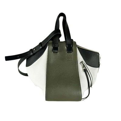 ロエベ LOEWE ショルダーバッグ ハンドバッグ ハンモック レザー カーキ/ホワイト/ブラック レディース【中古】 z10718