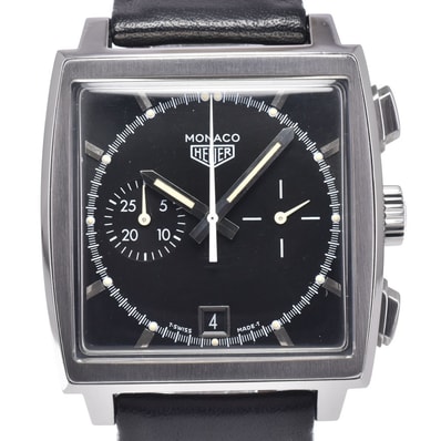 ホイヤー Heuer CS2110 モナコ 復刻限定5000本 クロノグラフ ブラック 自動巻き メンズ 美品 腕時計 O#148733