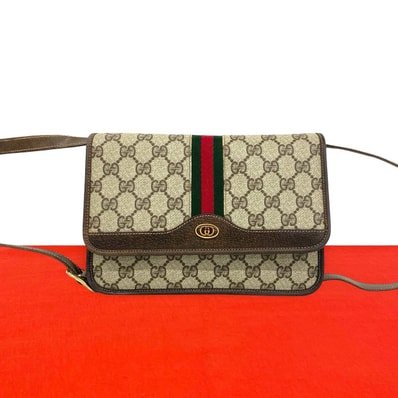 GUCCI グッチ シェリーライン GG 柄 ロゴ レザー PVC ショルダーバッグ ブラウン
21590