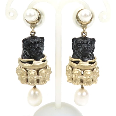クリスチャンディオール Christian Dior ピアス メタル/フェイクパール ゴールド×ブラック×ホワイト レディース【中古】 h31746a