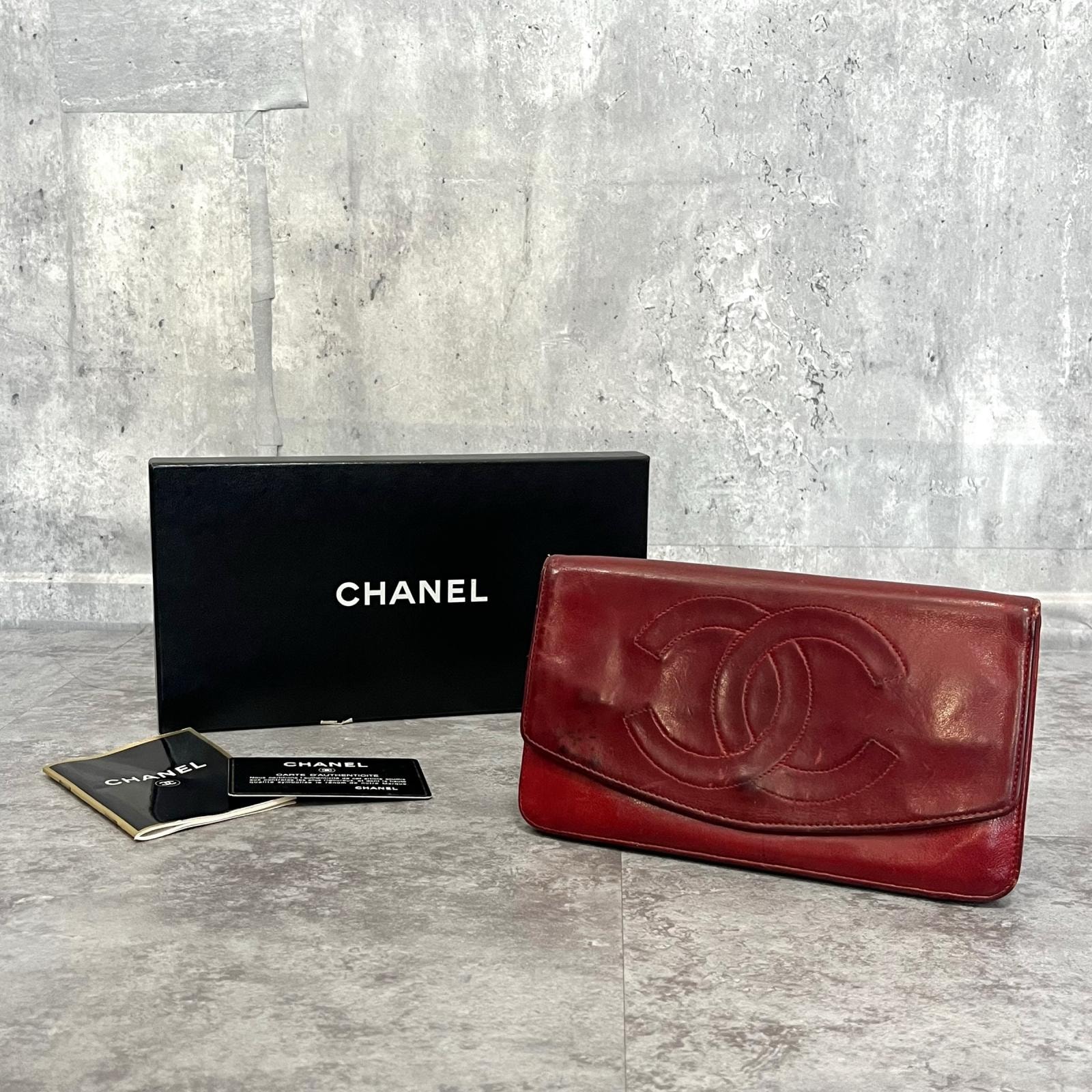 【CHANEL】シャネル 長財布 箱付き ビッグココ ココマーク ココステッチ ウォレット フラップ レザー ボルドー ワインレッド レディース