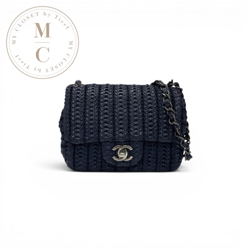 シャネル CHANEL バッグ ショルダーバッグ ネイビー シルバー クロッシュ ミニフラップバッグ ココマーク シングルフラップ シングルチェーン ターンロック