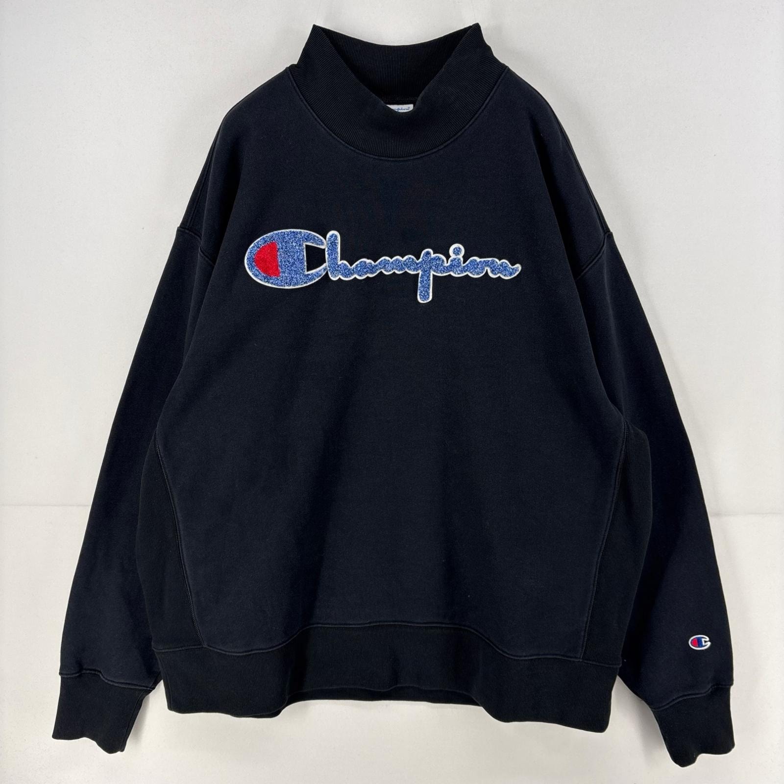 古着 チャンピオン Champion スウェット プルオーバー ロゴ タートルネック リバースウィーブ 大きいサイズ 2XL  ブラック メンズ