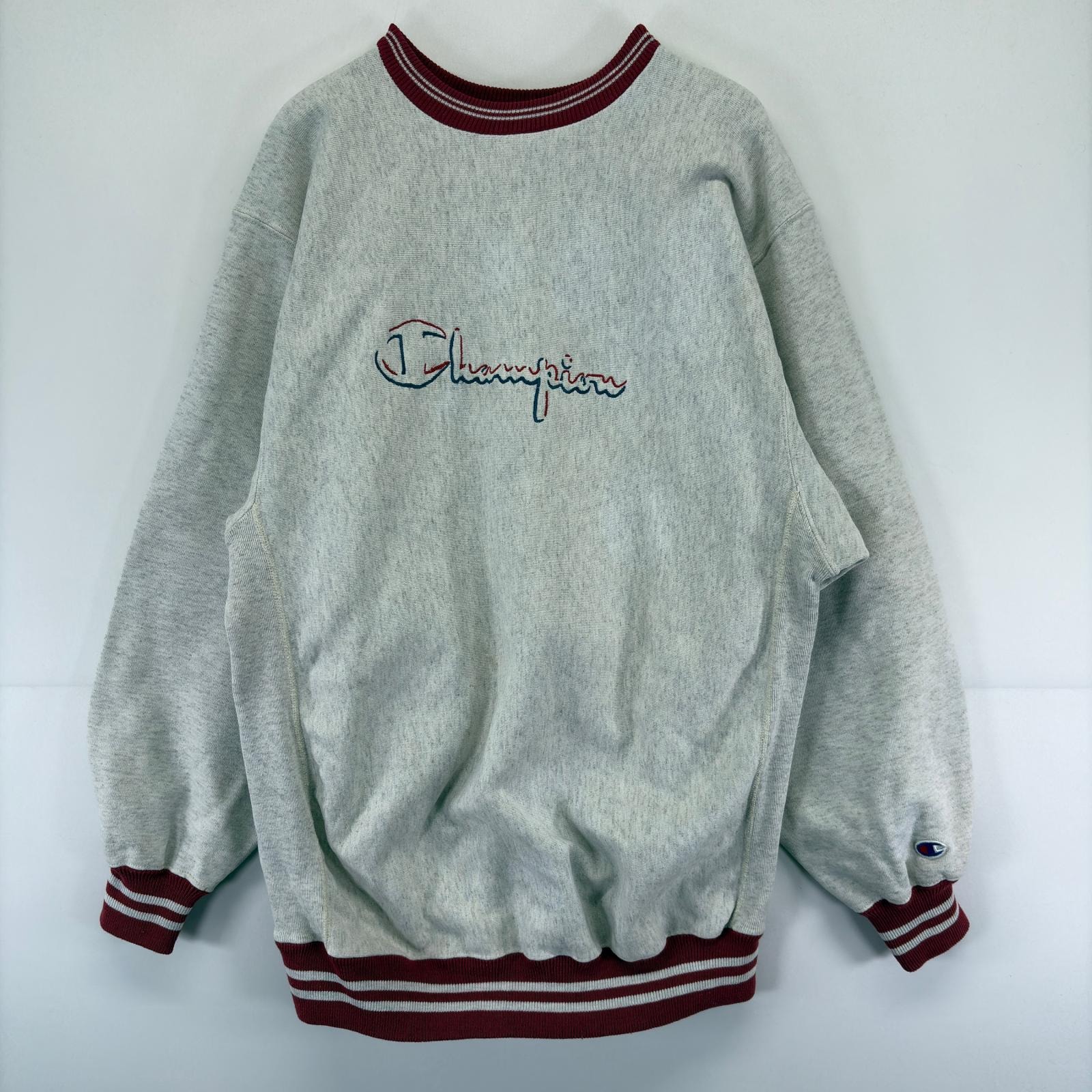 古着 90's/90年代 チャンピオン Champion USA製 スウェット プルオーバー ロゴ 刺繍 リバースウィーブ 大きいサイズ 2XL  グレー メンズ