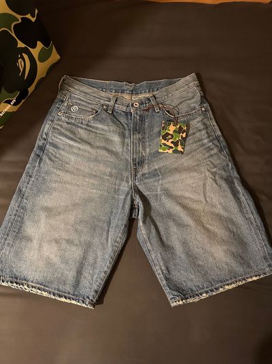 A BATHING APE College Relaxed Fit 13 Oz Denim Shorts "Lightindi"
