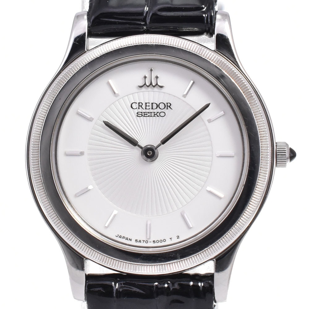 セイコー SEIKO 5A74-2010 クレドール デイト K18WGベゼル クォーツ レディース 美品 B#146834
