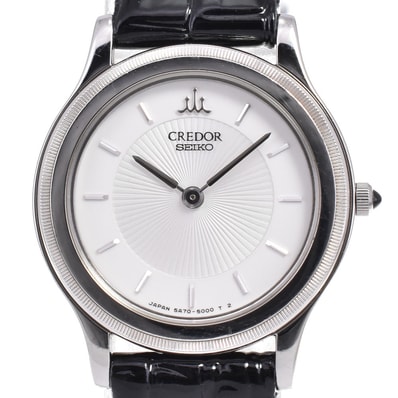 セイコー SEIKO 5A74-2010 クレドール デイト K18WGベゼル クォーツ レディース 美品 B#146834