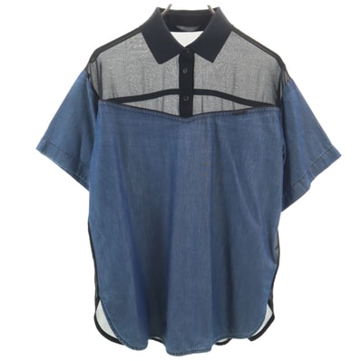 DIESEL ディーゼル 半袖 シャンブレー切替 ポロシャツ XS ネイビー シースルー
