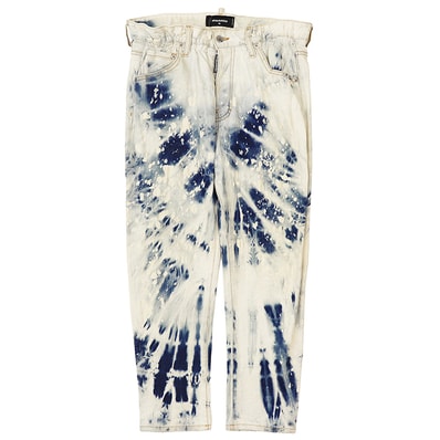 【SALE】DSQUARED2 ディースクエアード デニムパンツ サイズ 46 メンズ ジーンズ ブリーチ加工 メタルロゴ ボタンフライ ウエスト ゴムギャザー ストレッチ ボトムス ライトインディゴ イタリア製