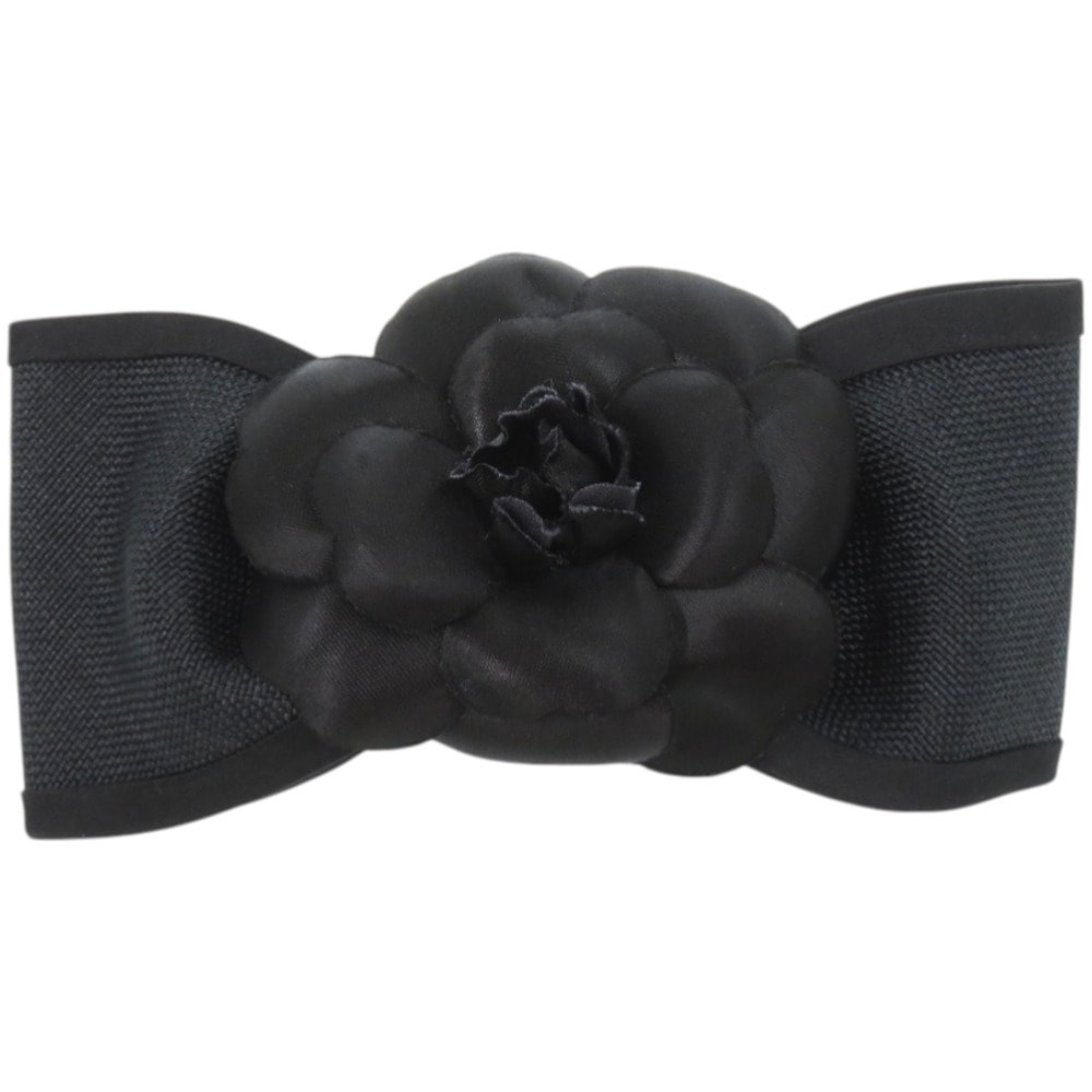 シャネル  リボン カメリア   キャンバス サテン ブラック