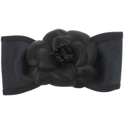 シャネル リボン カメリア キャンバス サテン ブラック