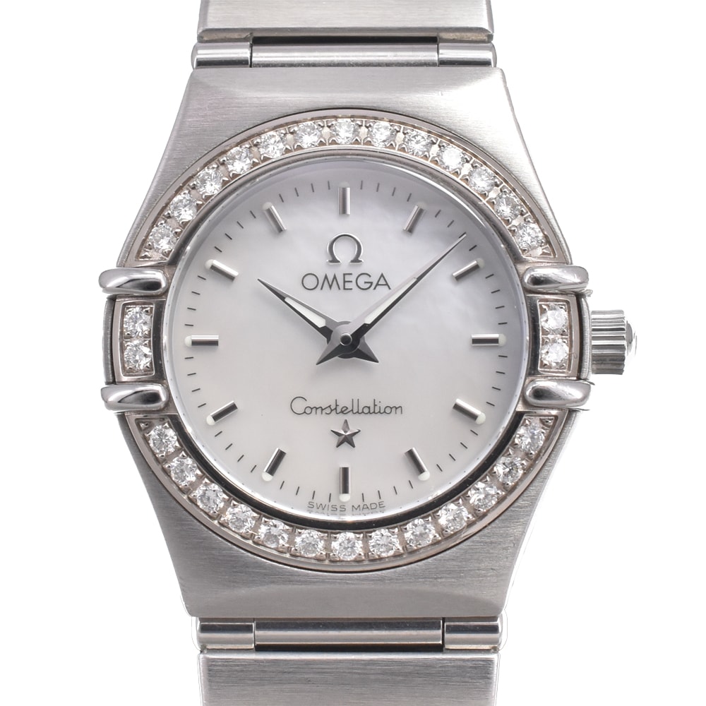 オメガ OMEGA 1466.71 コンステレーション ミニ ダイヤモンドベゼル ホワイトシェル クォーツ レディース 美品 腕時計 L#151004