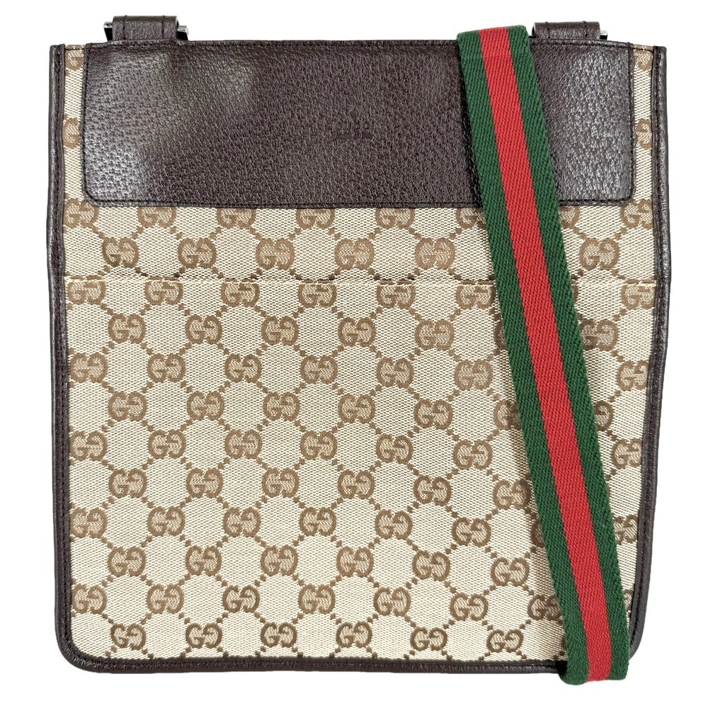 GUCCI グッチ ショルダーバッグ シェリーライン 肩掛け 斜め掛け 27639  GGキャンバス  レザー  ベージュ シルバー金具 メンズ 美品【中古品】