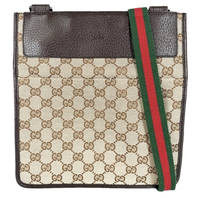 GUCCI グッチ ショルダーバッグ シェリーライン 肩掛け 斜め掛け 27639 GGキャンバス レザー ベージュ シルバー金具 メンズ 美品【中古品】