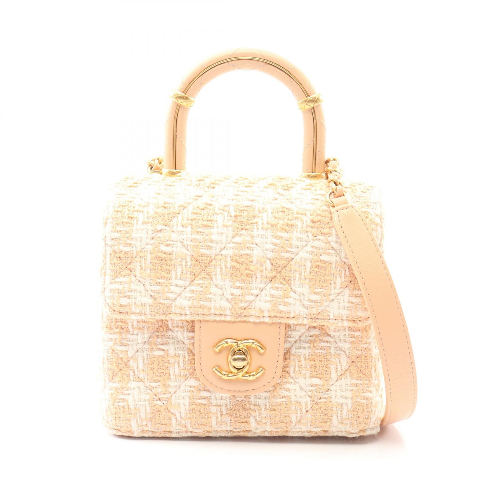 シャネル CHANEL マトラッセ トップハンドル 2WAY ショルダーバッグ バッグ ファブリック レザー レディース ピンク系 / ホワイト系 AS4035 【中古】