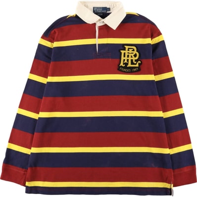 古着 ラルフローレン Ralph Lauren POLO by Ralph Lauren ボーダー柄 マルチボーダー 長袖 ラガーシャツ メンズL相当/eaa581130