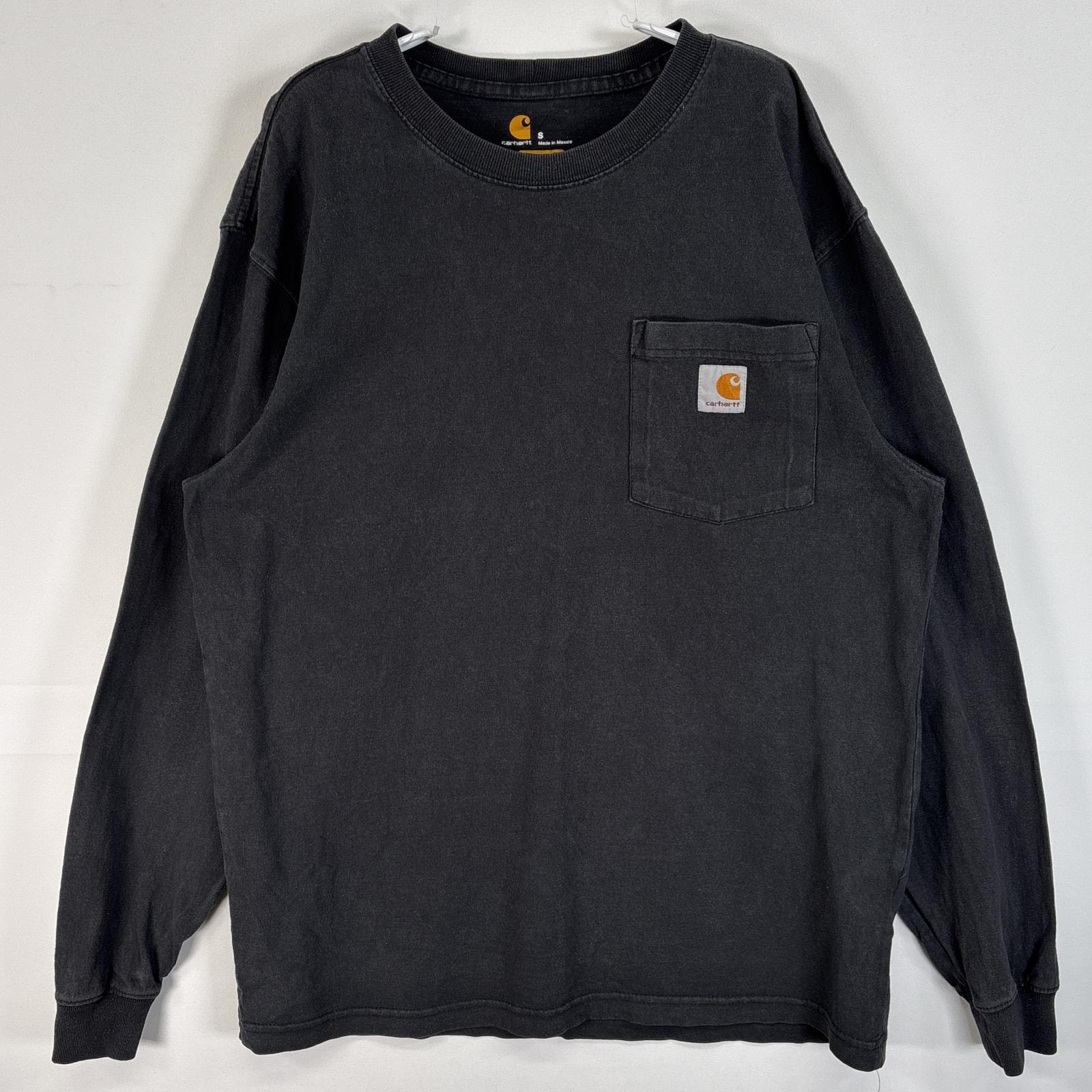 古着 カーハート Carhartt 長袖Tシャツ ワンポイント ロゴ クルーネック 肉厚 S  ブラック 無地 メンズ